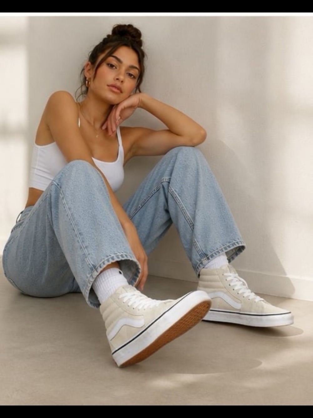 Vans High Top Sneakers in Beige and White